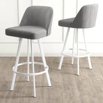 Set scaun de bar (4 bucati), Charlotte, Atex, Gri/Alb imagine