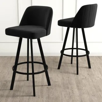 Set scaun de bar (4 bucati), Charlotte, Atex, Negru imagine