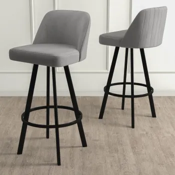 Set scaun de bar (6 bucati), Charlotte, Atex, Gri/Negru imagine