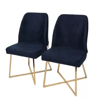 Set scaune (2 bucati), Nmobb , Madrid 138, Metal, Auriu / Albastru inchis imagine