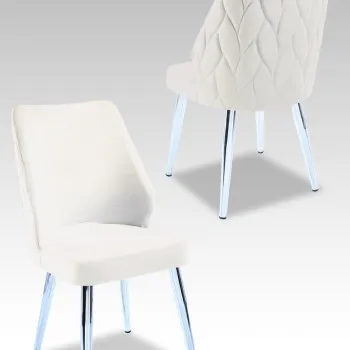 Set scaune 2 piese, Beckley, Pufi, Crem / Crom imagine