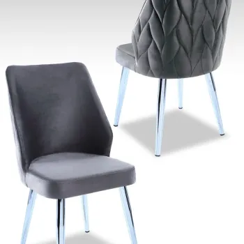 Set scaune 2 piese, Beckley, Pufi, Gri/Crom imagine