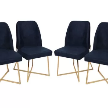 Set scaune (4 bucati), Nmobb , Madrid 138, Metal, Auriu / Albastru inchis imagine