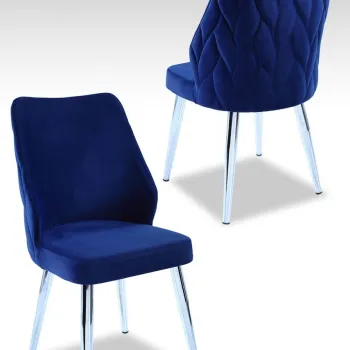 Set scaune 4 piese, Beckley, Pufi, Albastru Sax / Crom imagine