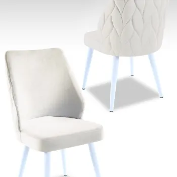 Set scaune 4 piese, Beckley, Pufi, Crem/Alb imagine