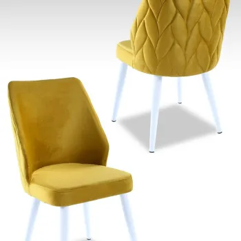 Set scaune 4 piese, Beckley, Pufi, Galben/Alb imagine