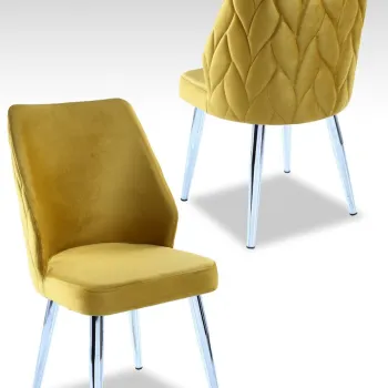 Set scaune 4 piese, Beckley, Pufi, Galben / Crom imagine