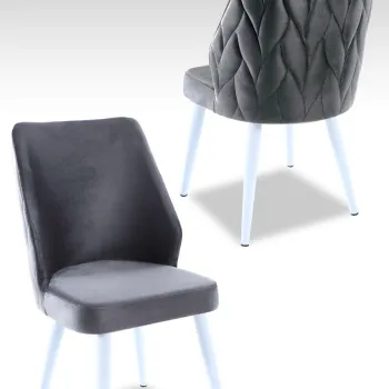 Set scaune 4 piese, Beckley, Pufi, Gri/Alb imagine