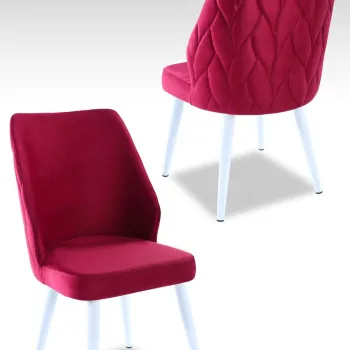 Set scaune 4 piese, Beckley, Pufi, Rosu Claret / Alb imagine