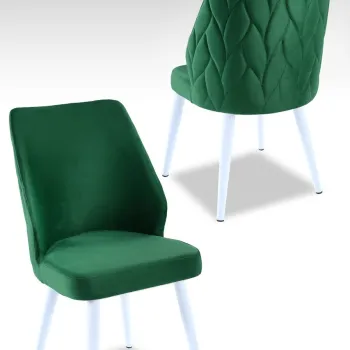 Set scaune 4 piese, Beckley, Pufi, Verde/Alb imagine