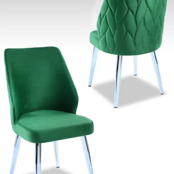 Set scaune 4 piese, Beckley, Pufi, Verde/Crom imagine