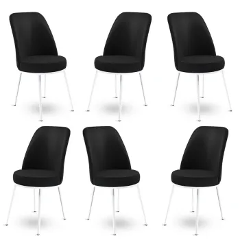 Set scaune 6 piese, Charlotte, Dexa, Metal, Alb/Negru imagine