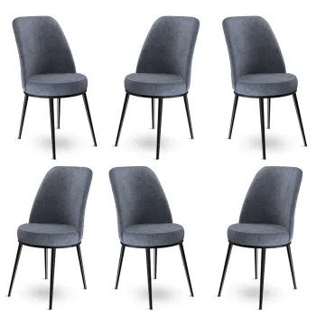 Set scaune 6 piese, Charlotte, Dexa, Metal, Fume / Negru imagine