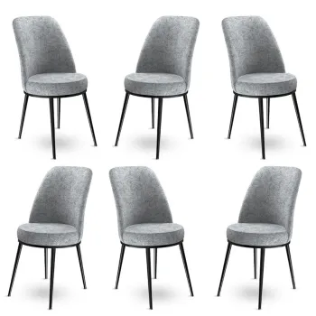 Set scaune 6 piese, Charlotte, Dexa, Metal, Gri/Negru imagine