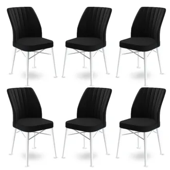 Set scaune 6 piese, Charlotte, Flex, Metal, Alb/Negru imagine