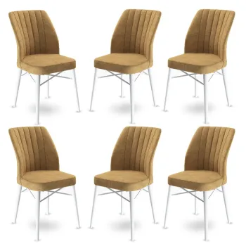 Set scaune 6 piese, Charlotte, Flex, Metal, Cappuccino / Alb imagine