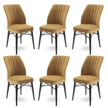 Set scaune 6 piese, Charlotte, Flex, Metal, Cappuccino / Negru imagine