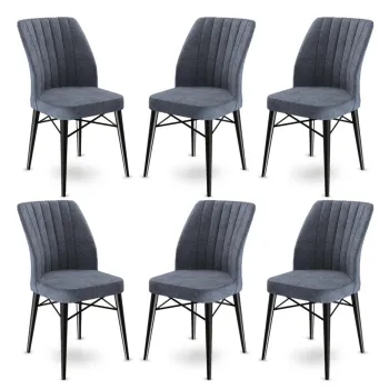 Set scaune 6 piese, Charlotte, Flex, Metal, Fume / Negru imagine