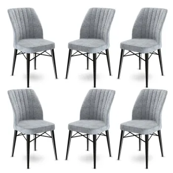 Set scaune 6 piese, Charlotte, Flex, Metal, Gri/Negru imagine