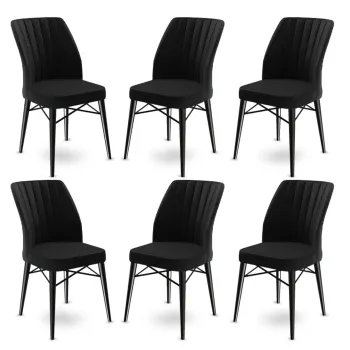 Set scaune 6 piese, Charlotte, Flex, Metal, Negru imagine