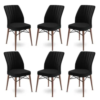 Set scaune 6 piese, Charlotte, Flex, Metal, Negru/Maro imagine