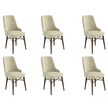 Set scaune 6 piese, Charlotte, Pare, Metal, Crem/Maro imagine