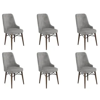 Set scaune 6 piese, Charlotte, Pare, Metal, Gri/Maro imagine