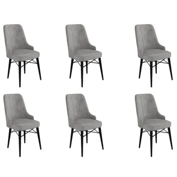 Set scaune 6 piese, Charlotte, Pare, Metal, Gri/Negru imagine