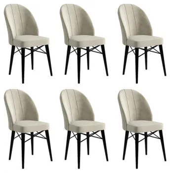 Set scaune 6 piese, Charlotte, Ritim, Metal, Crem/Negru imagine
