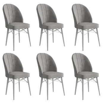 Set scaune 6 piese, Charlotte, Ritim, Metal, Gri/Alb imagine