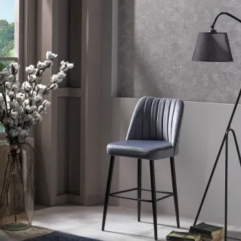 Set scaune  de bar 4 piese, Beckley, Vento, PAL, Gri/Negru imagine