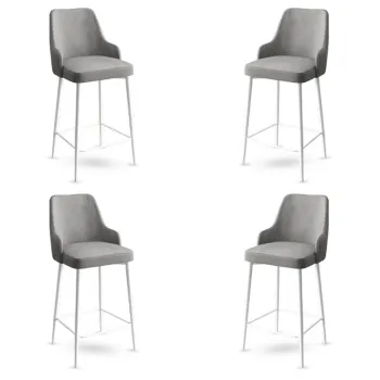 Set scaune  de bar 4 piese, Charlotte, Enox, Metal, Gri/Alb imagine