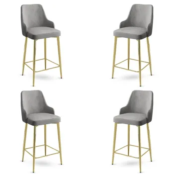 Set scaune  de bar 4 piese, Charlotte, Enox, Metal, Gri / Auriu imagine