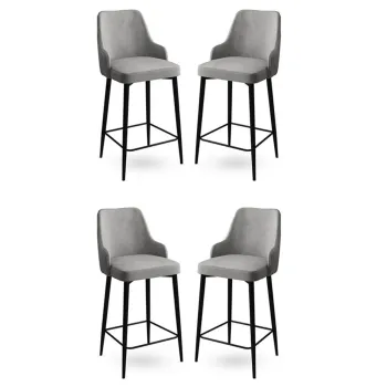 Set scaune  de bar 4 piese, Charlotte, Enox, Metal, Gri/Negru imagine