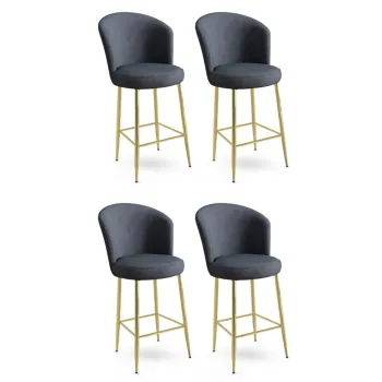 Set scaune  de bar 4 piese, Charlotte, Fora, Metal, Antracit / Aur imagine