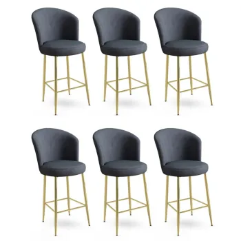 Set scaune de bar 6 piese, Charlotte, Alte, Metal, Antracit / Aur imagine