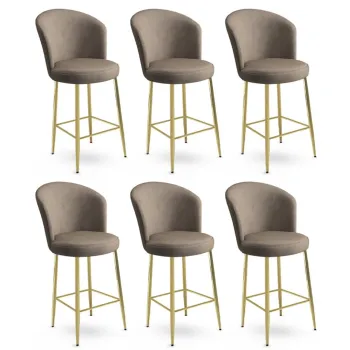 Set scaune de bar 6 piese, Charlotte, Alte, Metal, Cappuccino / Aur imagine