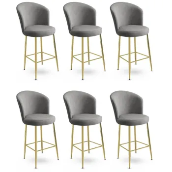 Set scaune de bar 6 piese, Charlotte, Alte, Metal, Gri / Auriu imagine