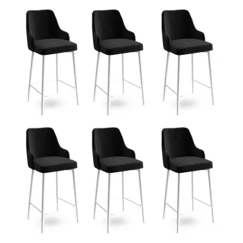 Set scaune de bar 6 piese, Charlotte, Enox, Metal, Alb/Negru imagine