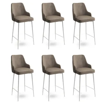 Set scaune de bar 6 piese, Charlotte, Enox, Metal, Cappuccino / Alb imagine