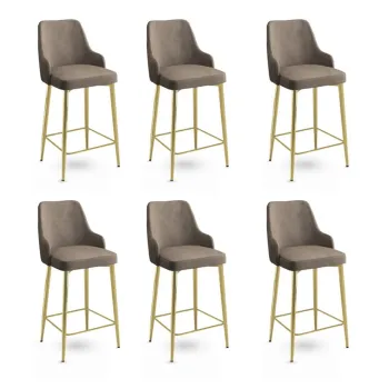 Set scaune de bar 6 piese, Charlotte, Enox, Metal, Cappuccino / Aur imagine