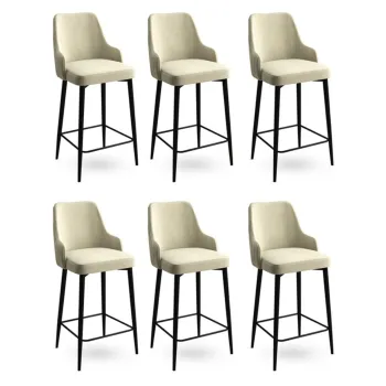 Set scaune de bar 6 piese, Charlotte, Enox, Metal, Crem/Negru imagine
