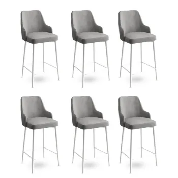 Set scaune de bar 6 piese, Charlotte, Enox, Metal, Gri/Alb imagine