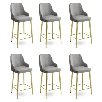 Set scaune de bar 6 piese, Charlotte, Enox, Metal, Gri / Auriu imagine