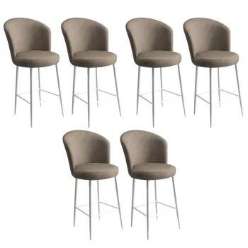 Set scaune de bar 6 piese, Charlotte, Fora, Metal, Cappuccino / Alb imagine