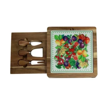 Set servire branzeturi, tocator si cutite, Le Primizie Fresh Fruits, Brandani, 24x24 cm, lemn/ceramica/sticla imagine