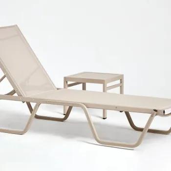 Set sezlong si masuta de gradina 2 piese, Clara, Asos, Poliester tesut cu vinil, Bej imagine