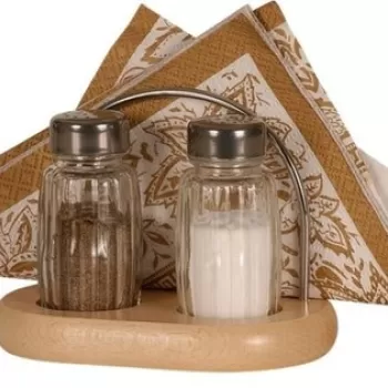 Set solnita, pipernita si suport servetele President Line, Practic, 13x9x10 cm, lemn imagine