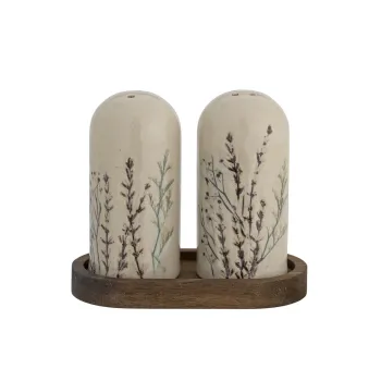Set solnita si pipernita in suport, Bloomingville, Bea, 12.5x5.5x11 cm, 50 ml, ceramica/lemn de salcam, natural imagine
