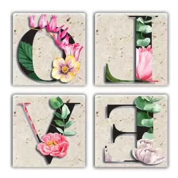 Set suporturi de pahare, Taylor, 366TYR1118, Piatra, 10 x 10 x 1 cm (4 piese), Multicolor imagine